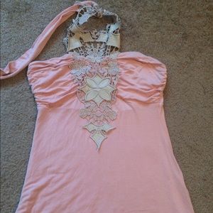 Venus pink halter top with lace design